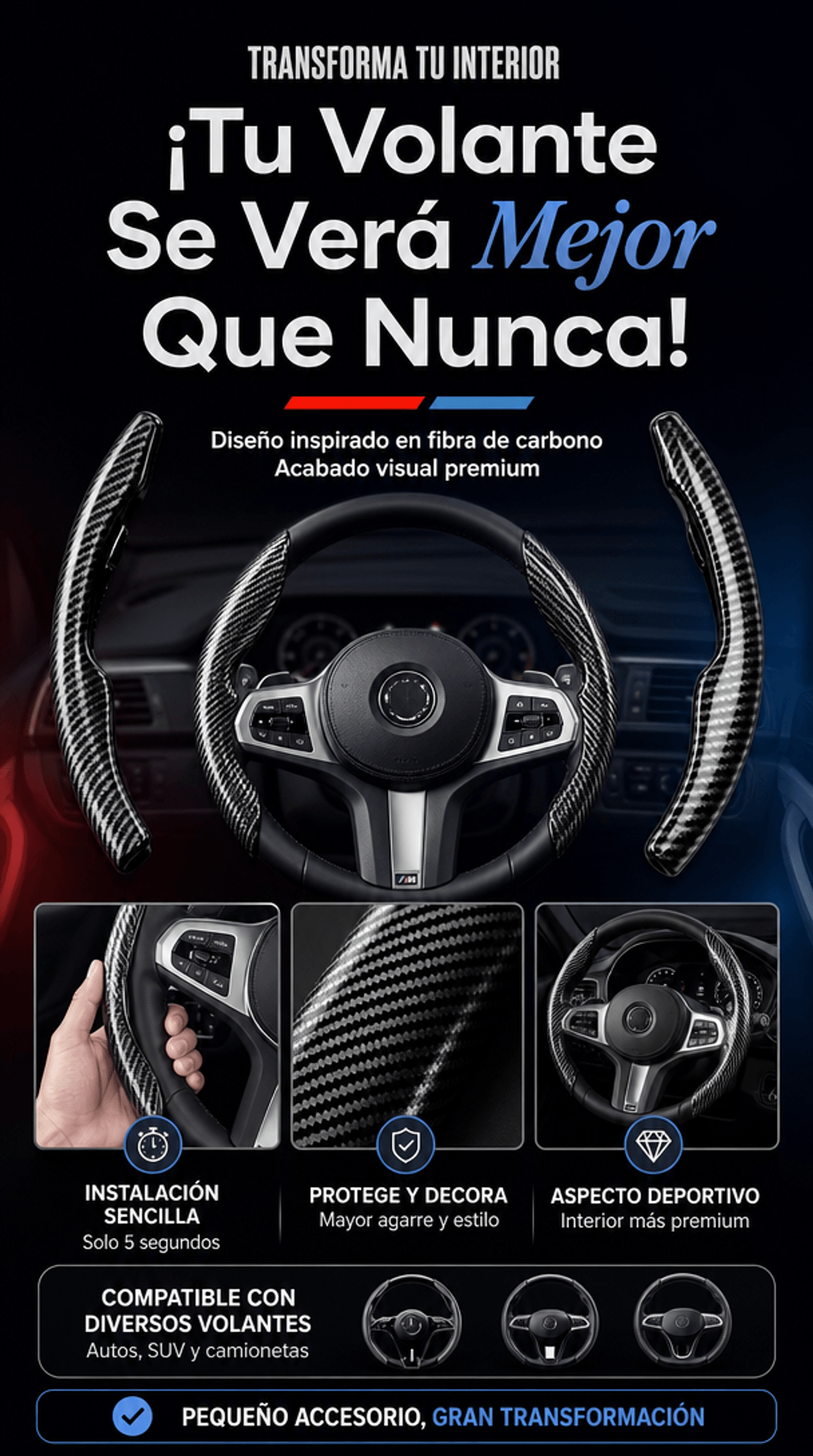 Funda Volante Fibra de Carbon ABS premiun para coche