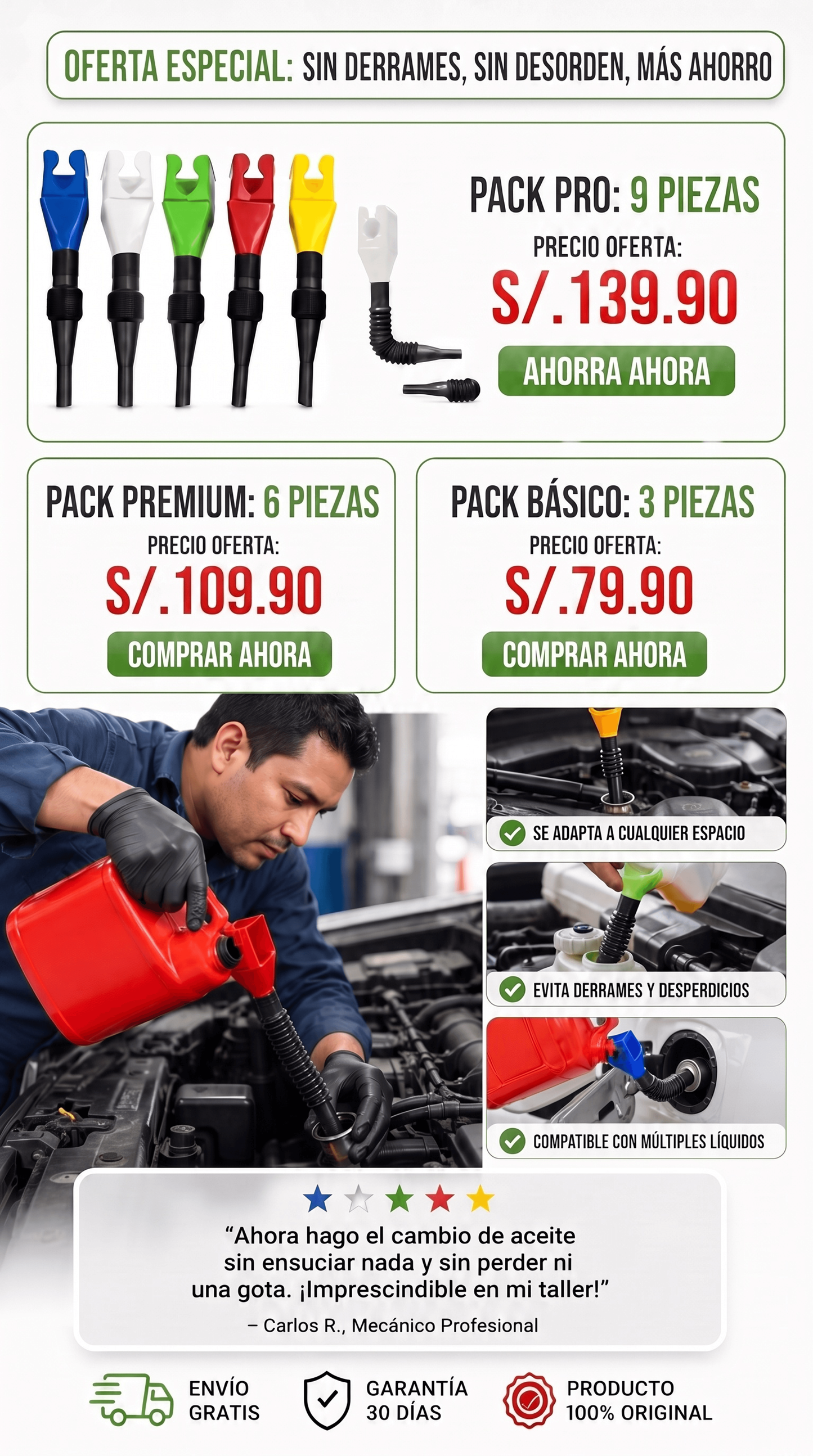 Embudo Flexible Multifunción para Cambio de Aceite y Llenado de Fluidos