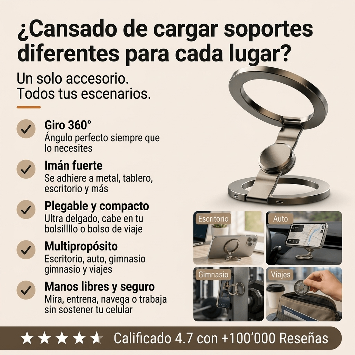 KEBDIU 360 ° Soporte giratorio con imán fuerte y agarre para los dedos para teléfonos inteligentes