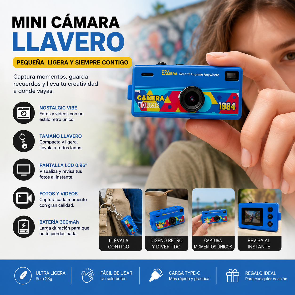 Mini Cámara Llavero G6 con 720HD Compatible con Tarjeta de Memoria