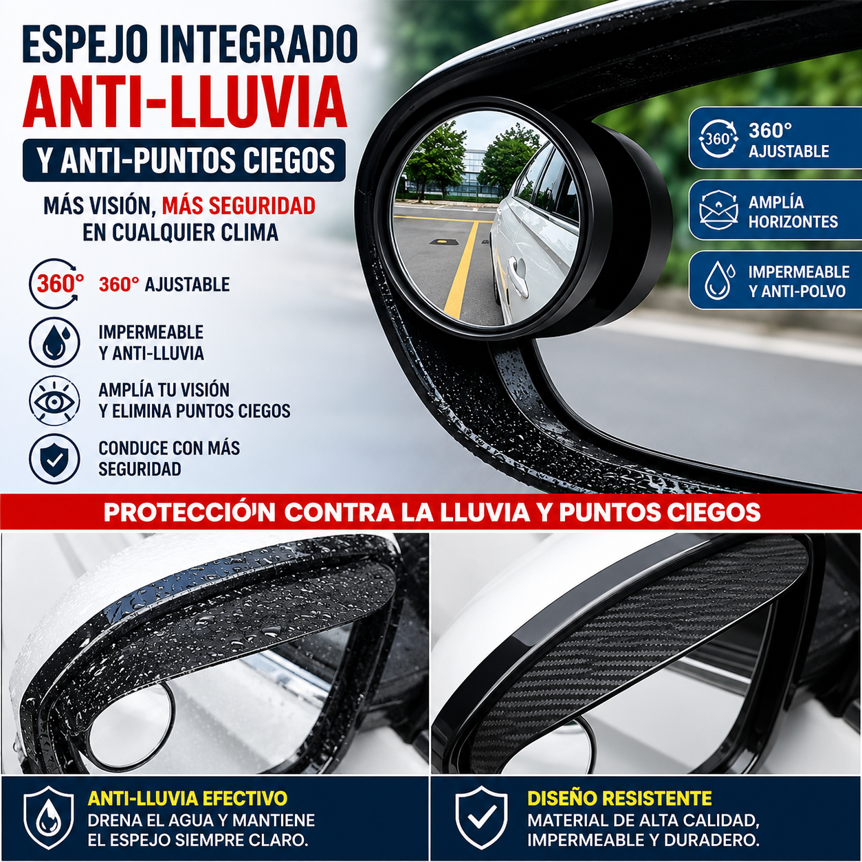 Cejas de lluvia para espejo retrovisor de coche