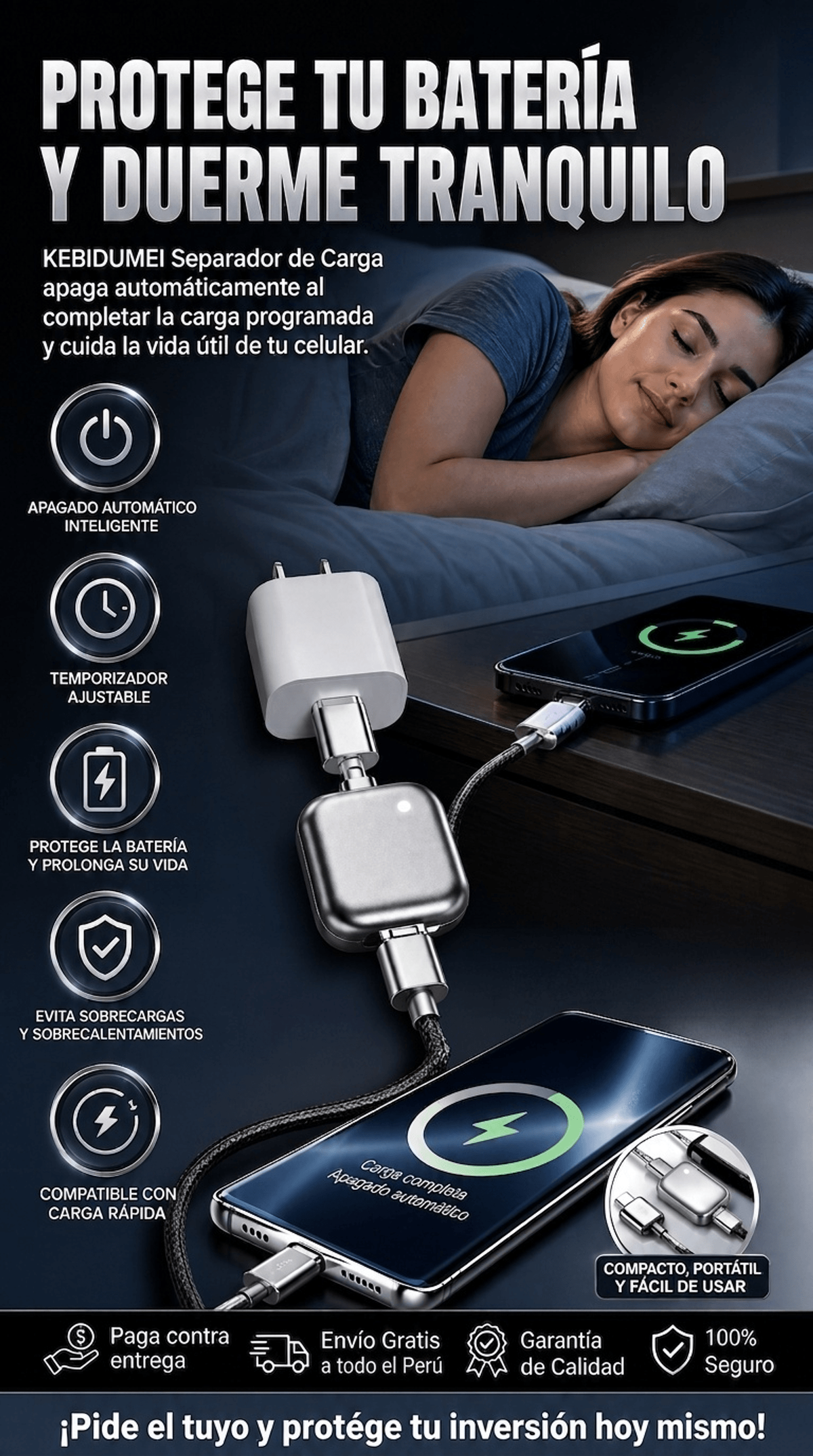 KEBIDUMEI Separador de Carga para Teléfono con Apagado Automático Inteligente