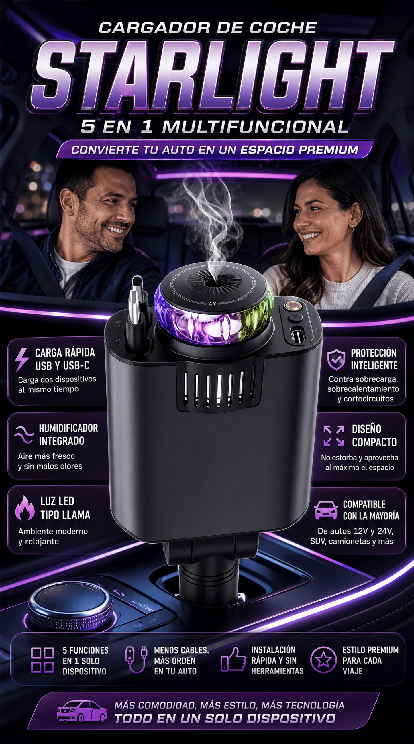 CARGADOR DE COCHE STARLIGHT 5 EN 1