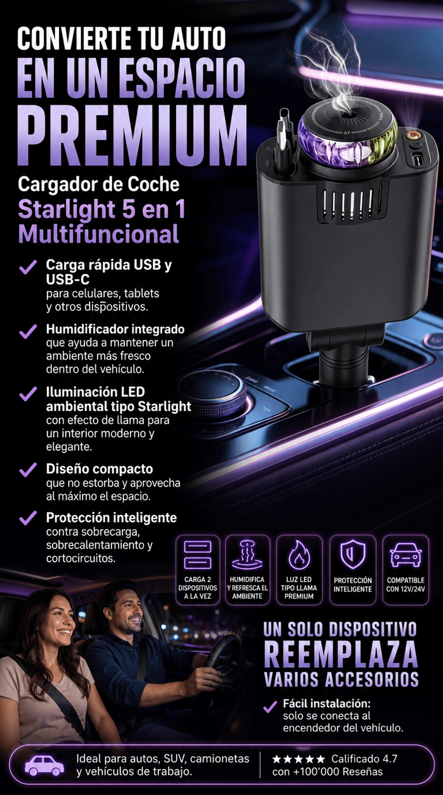 CARGADOR DE COCHE STARLIGHT 5 EN 1