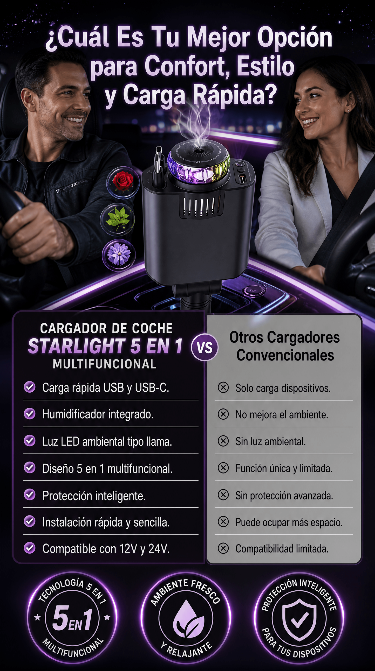CARGADOR DE COCHE STARLIGHT 5 EN 1