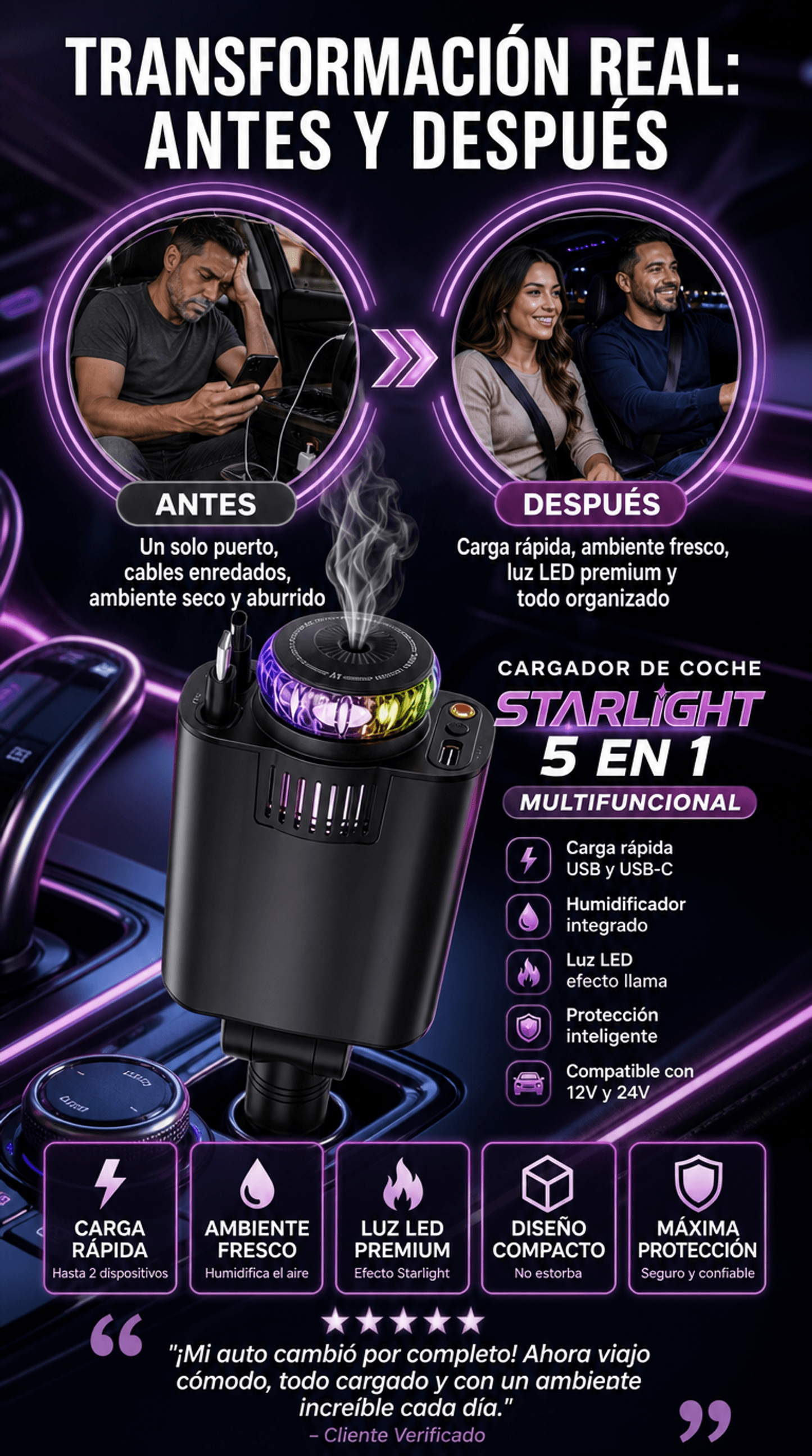 CARGADOR DE COCHE STARLIGHT 5 EN 1