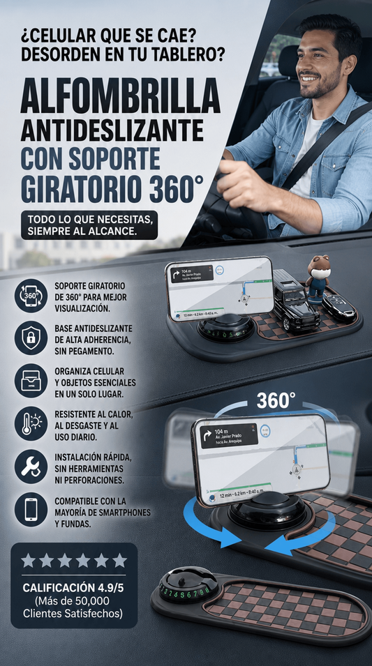Alfombrilla antideslizante para coche y soporte para teléfono con rotación de 360 grados