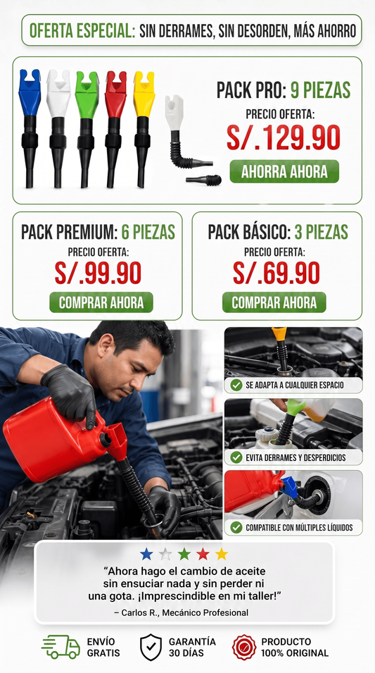 Embudo Flexible Multifunción para Cambio de Aceite y Llenado de Fluidos