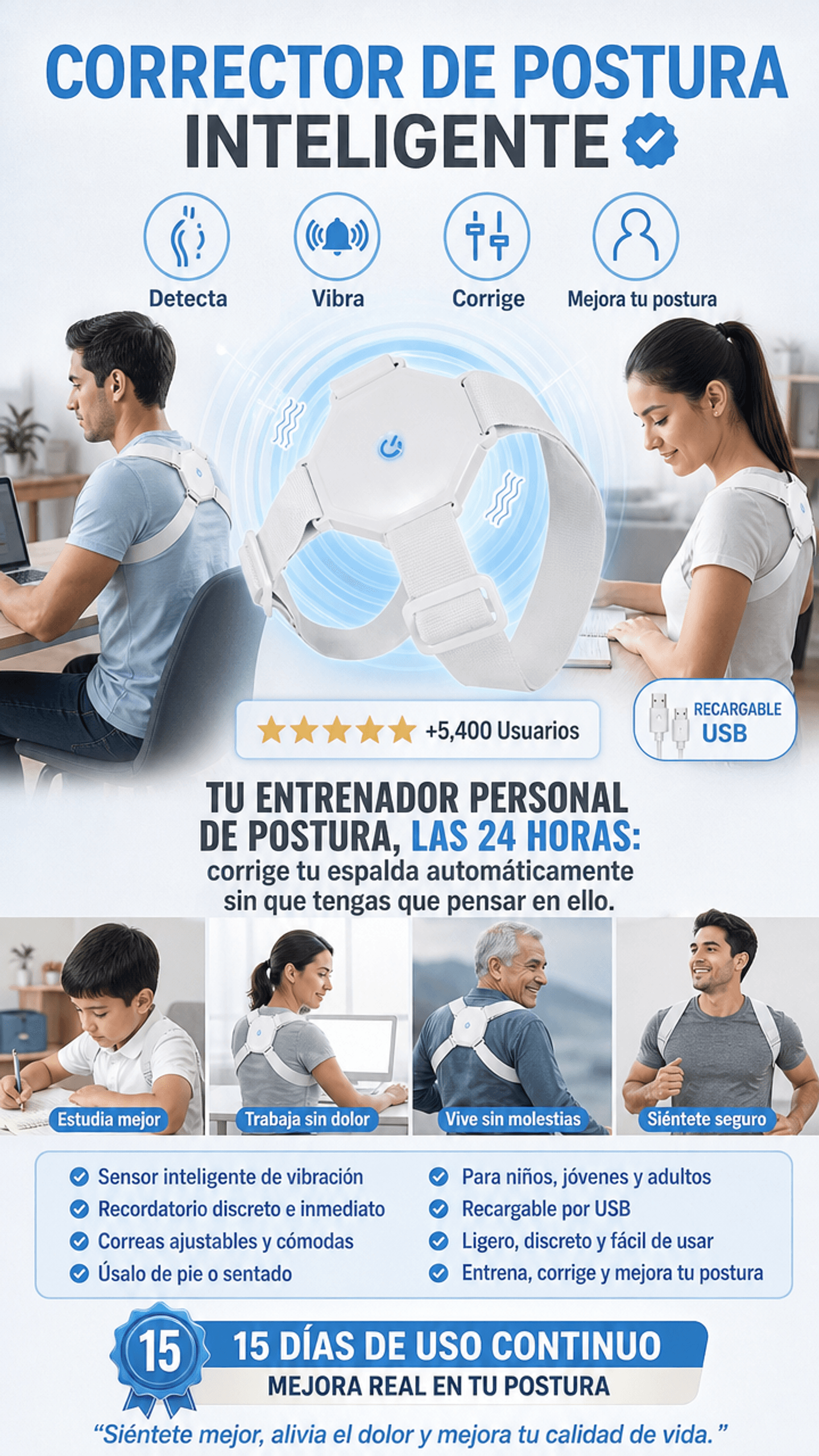 Corrector de postura inteligente con Sensor de vibración