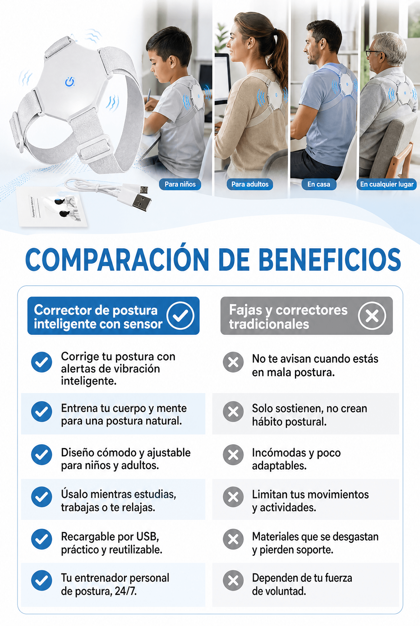 Corrector de postura inteligente con Sensor de vibración