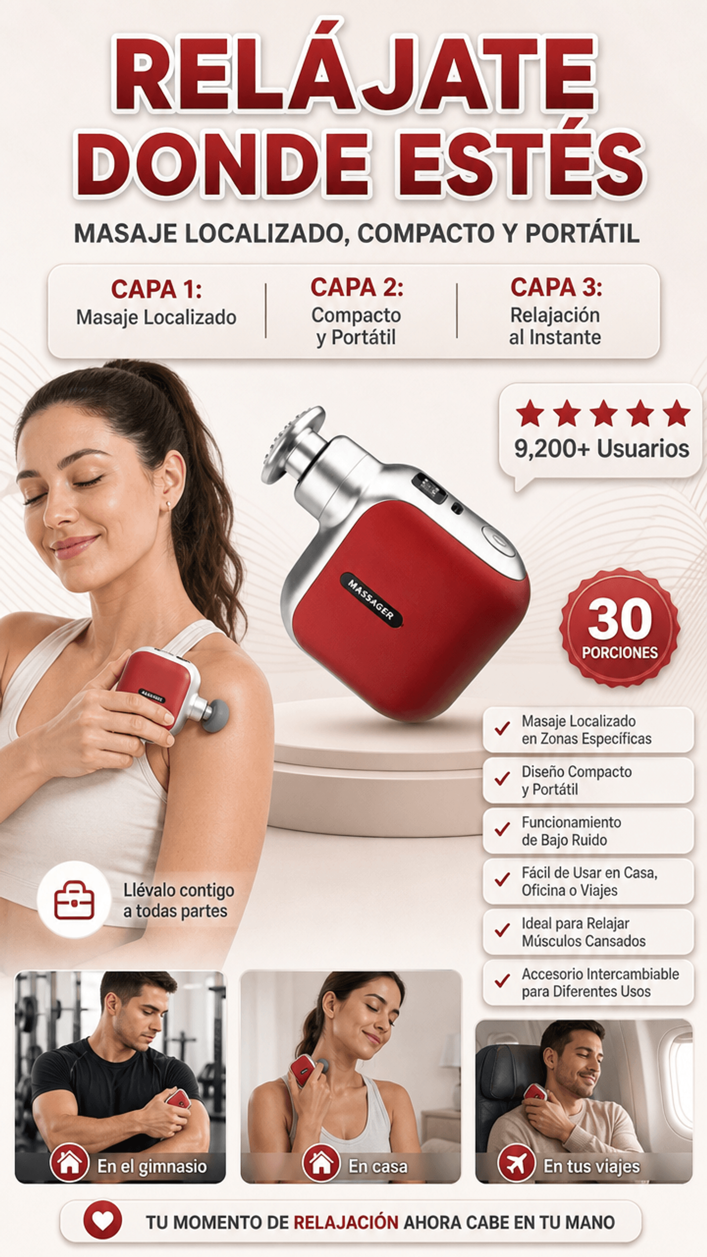 Mini Masajeador Muscular y Facial Portátil de Bajo Ruido