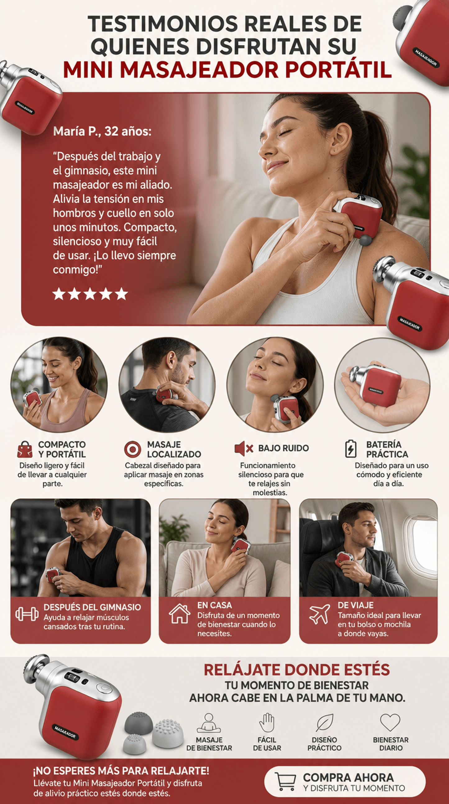 Mini Masajeador Muscular y Facial Portátil de Bajo Ruido