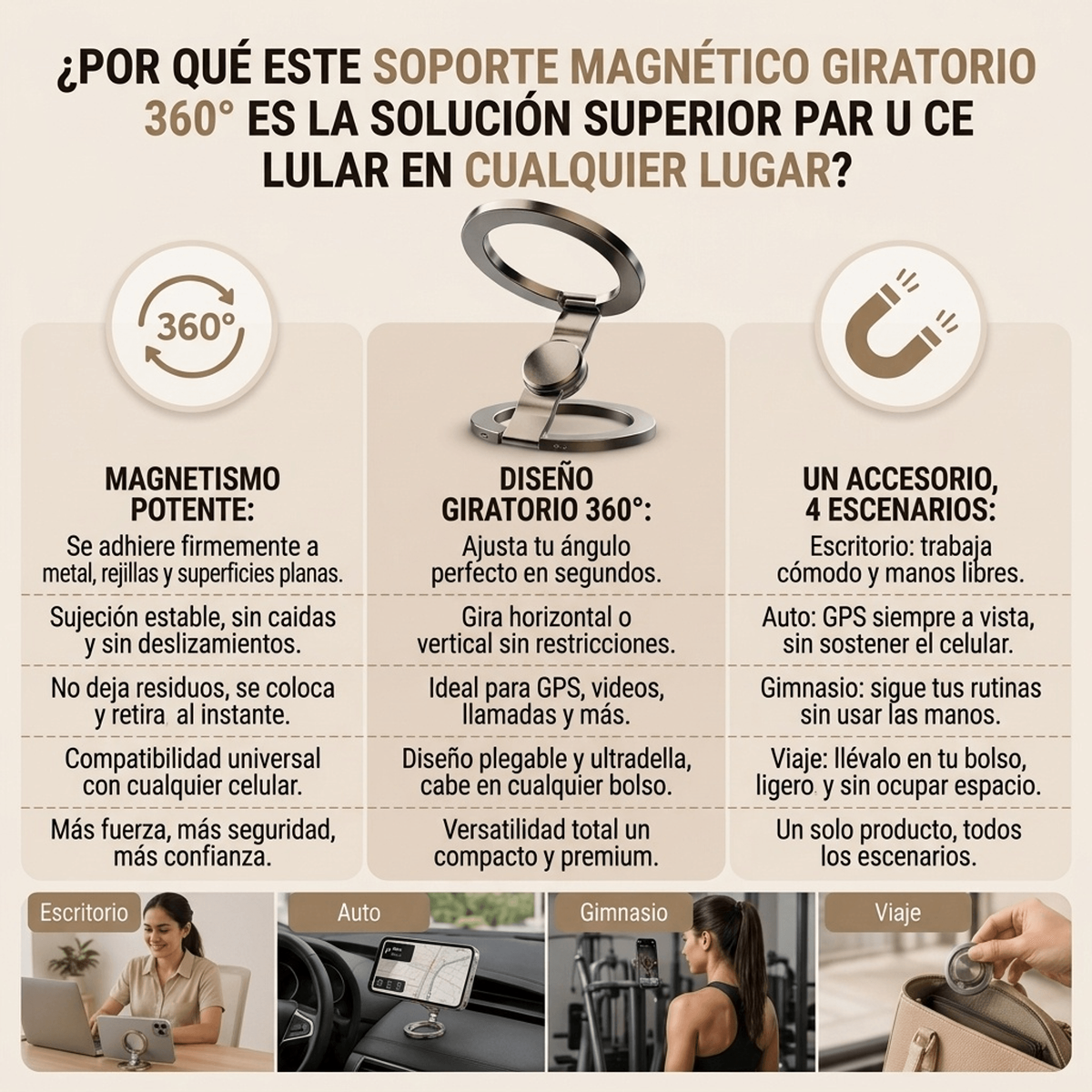 KEBDIU 360 ° Soporte giratorio con imán fuerte y agarre para los dedos para teléfonos inteligentes
