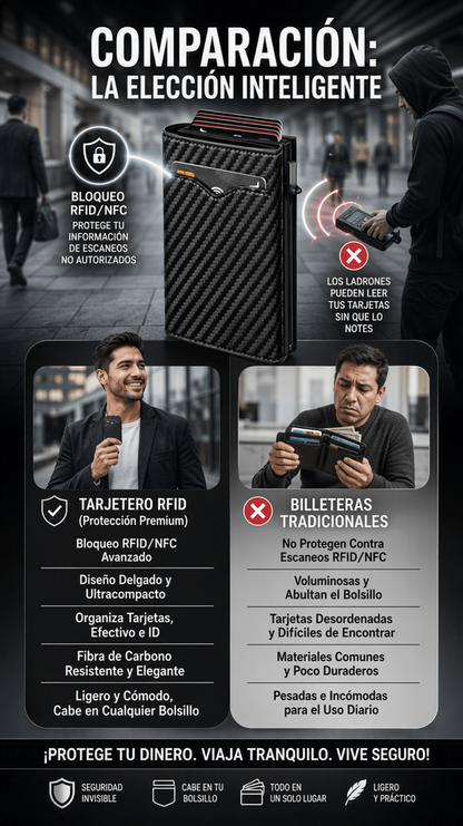 Monedero Portátil Multifuncional de Fibra de Carbono Premium
