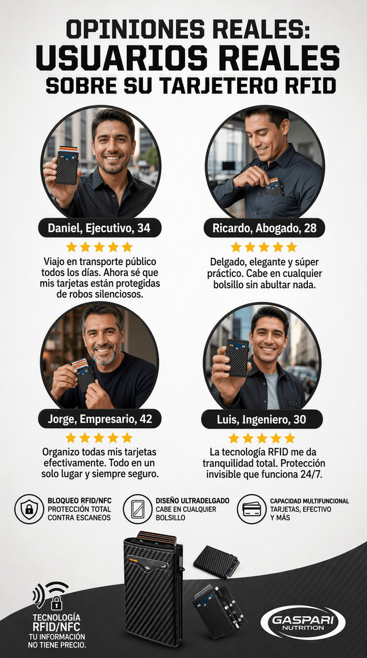 Monedero Portátil Multifuncional de Fibra de Carbono Premium