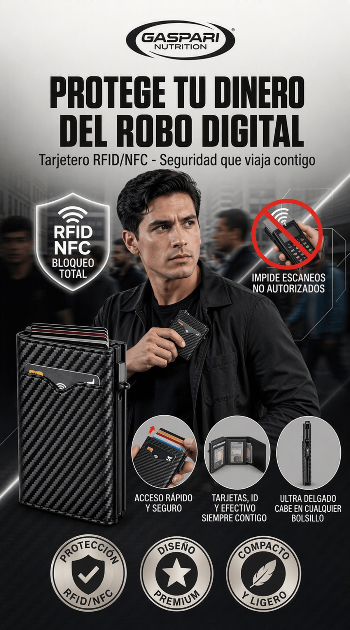Monedero Portátil Multifuncional de Fibra de Carbono Premium