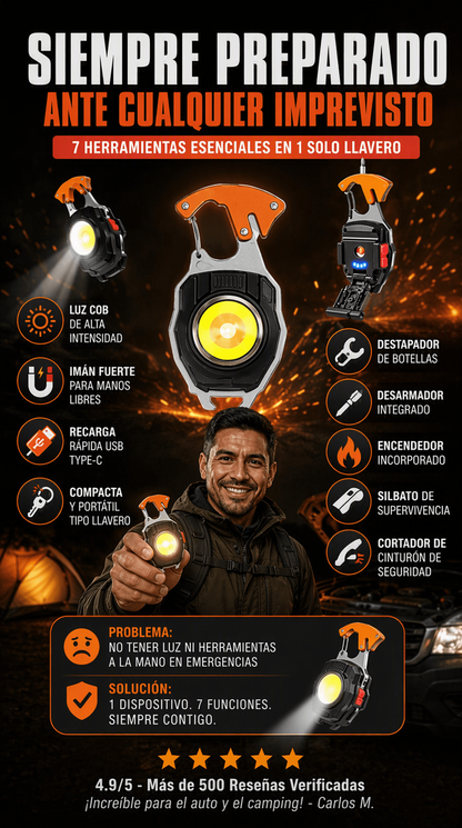 Mini Linterna COB multifuncional tipo llavero 7 en 1