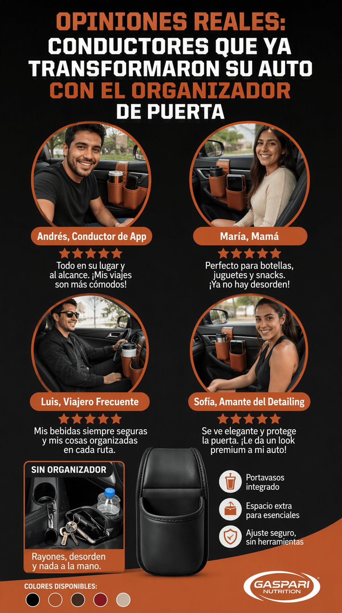 Organizador de puerta de auto en Cuero Premium