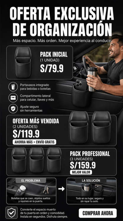 Organizador de puerta de auto en Cuero Premium