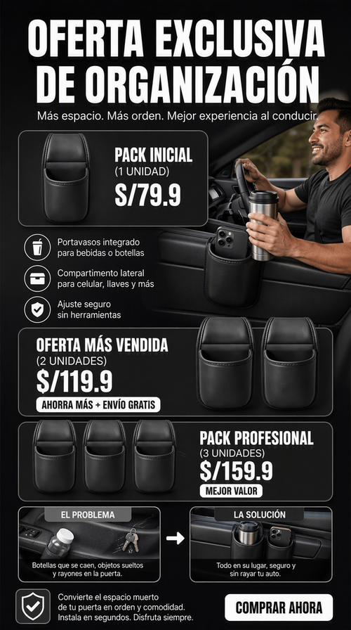 Organizador de puerta de auto en Cuero Premium