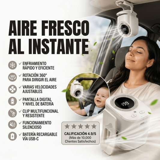 Mini Ventilador Eléctrico Portátil 360° con Pantalla Digital y Clip Multifuncional