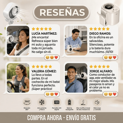 Mini Ventilador Eléctrico Portátil 360° con Pantalla Digital y Clip Multifuncional (TIKTOK)