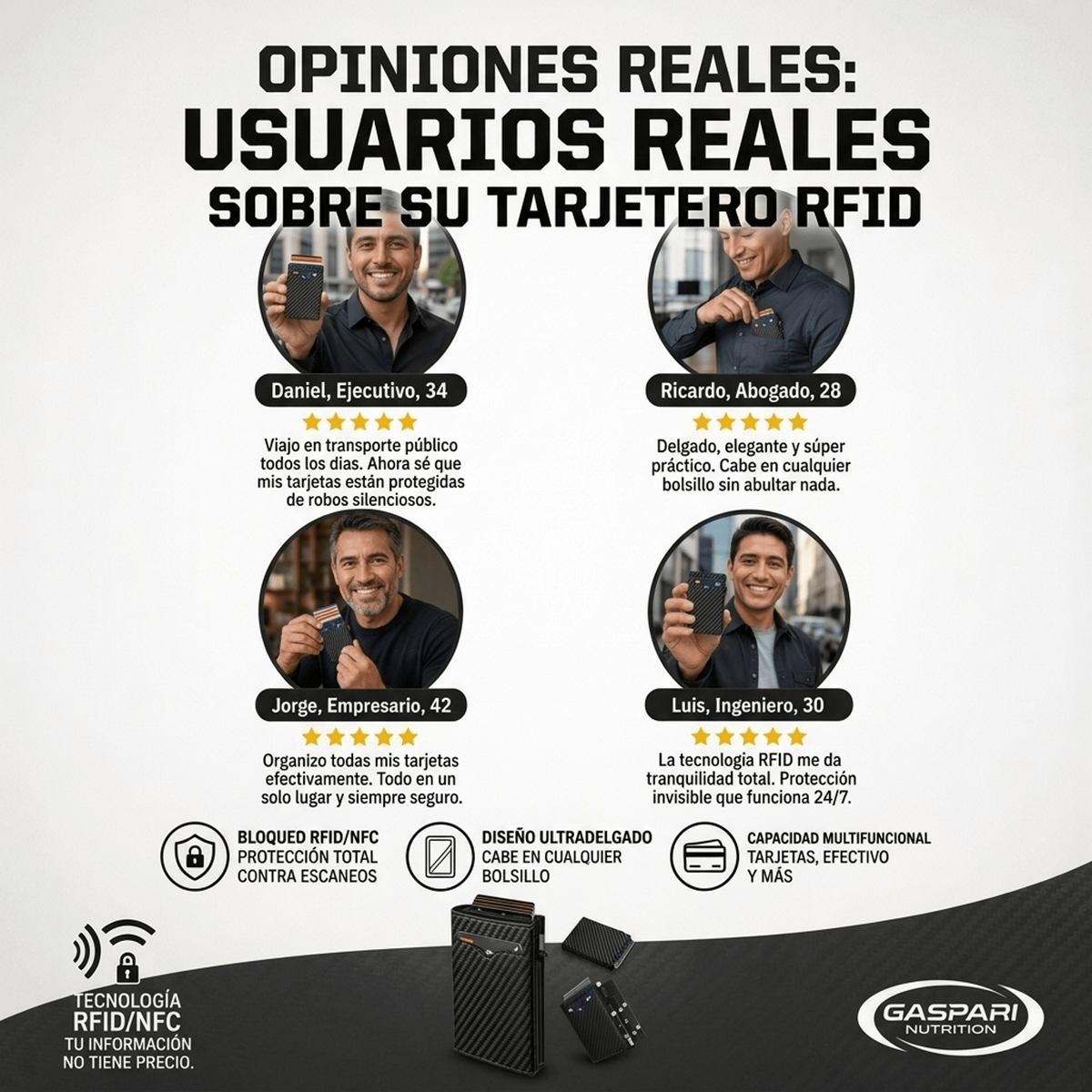 Monedero Portátil Multifuncional de Fibra de Carbono Premium